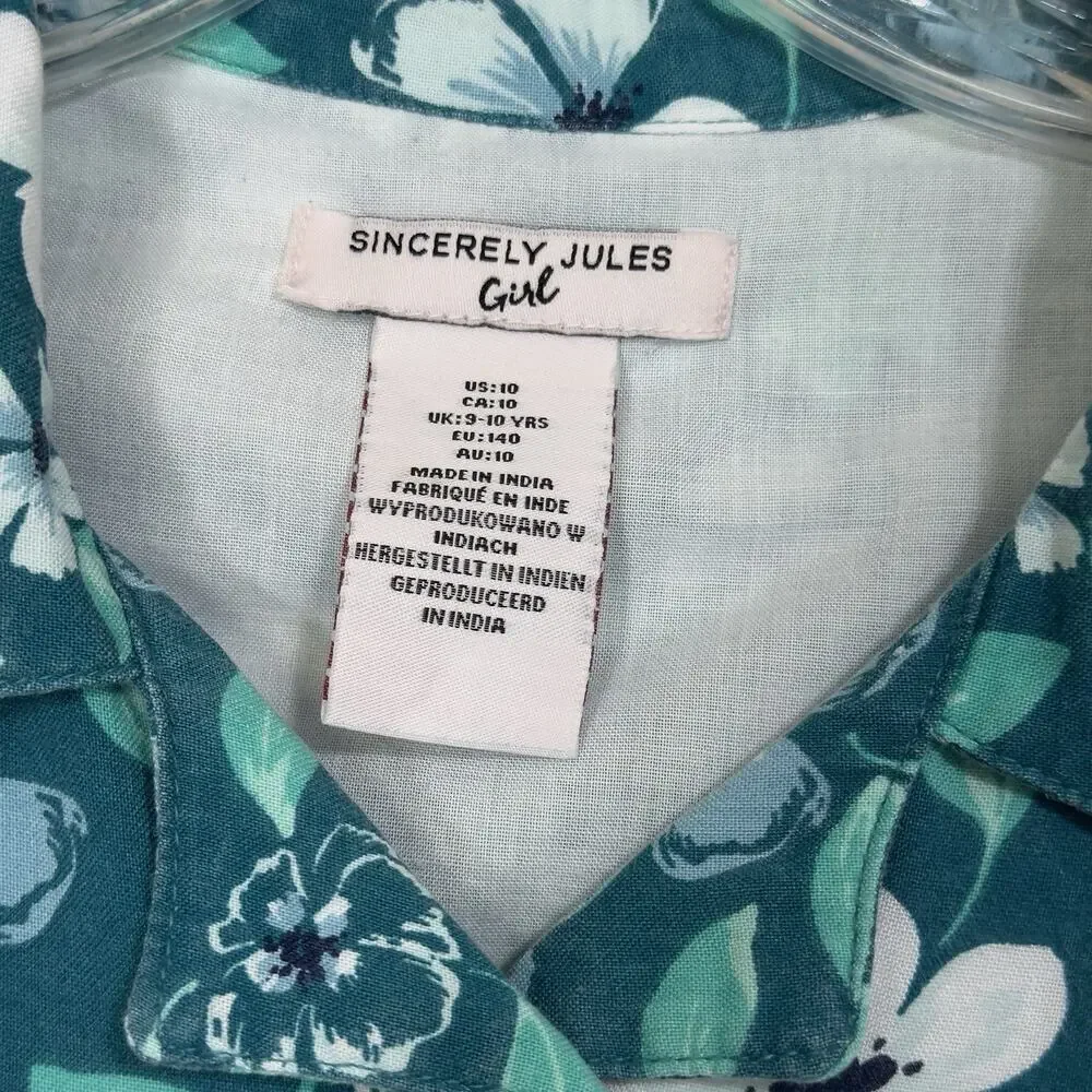 Sincerely Jules Girls Tropical Floral Tiered Midi Dress 10 Blue Green Summer